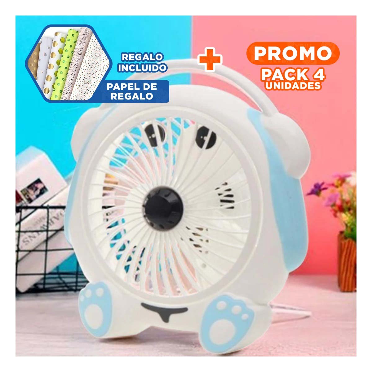 PACK4 REFRIGERADOR RECARGABLE BLANCO CON CELESTE DE MESA PERRITO ESTABLE Y+PAPEL REGALO - 1