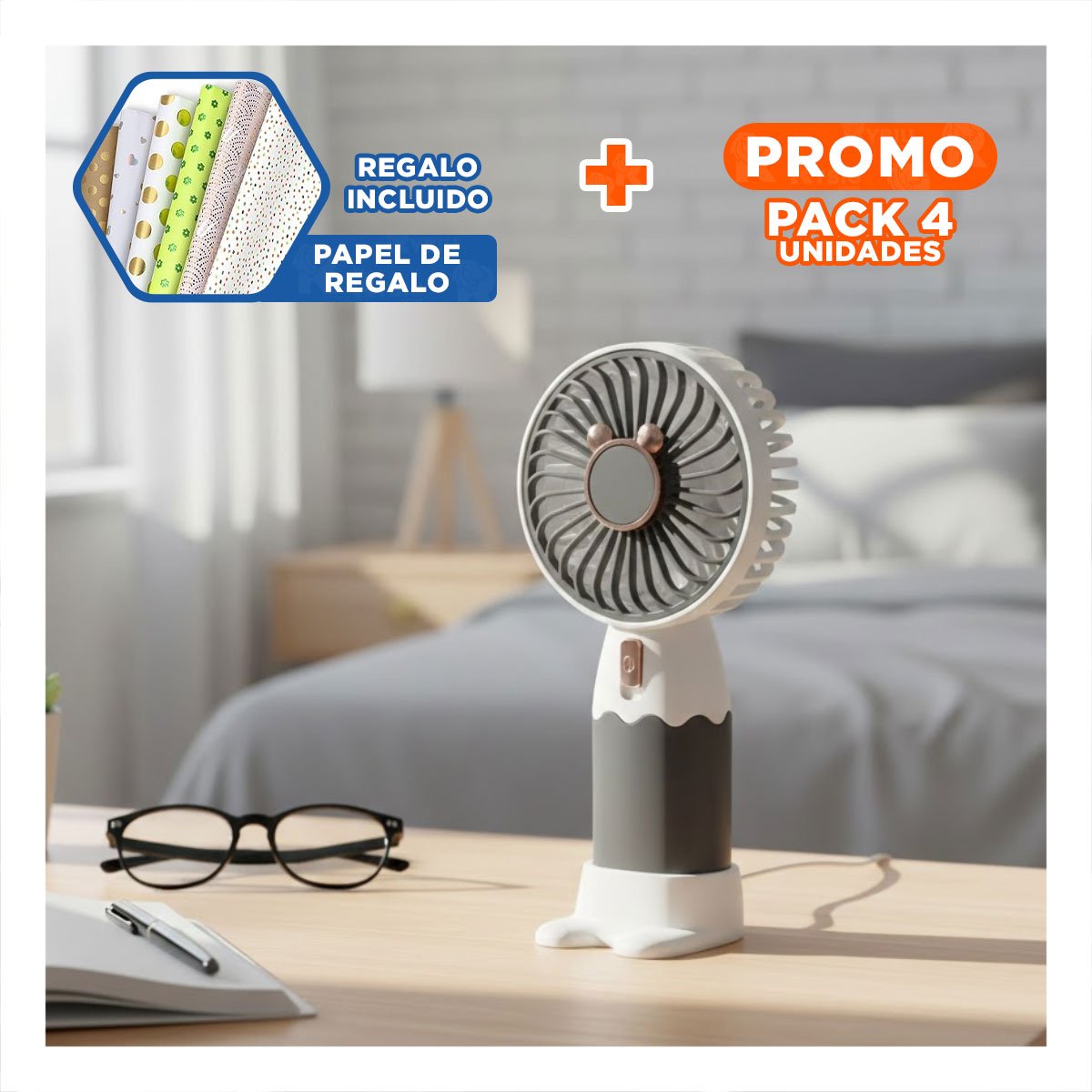 PACK4 CIRCULADOR RECARGABLE PORTATIL CON OREJITAS COMPACTO MODERNO Y SEGURO Y+PAPEL REGALO - 1