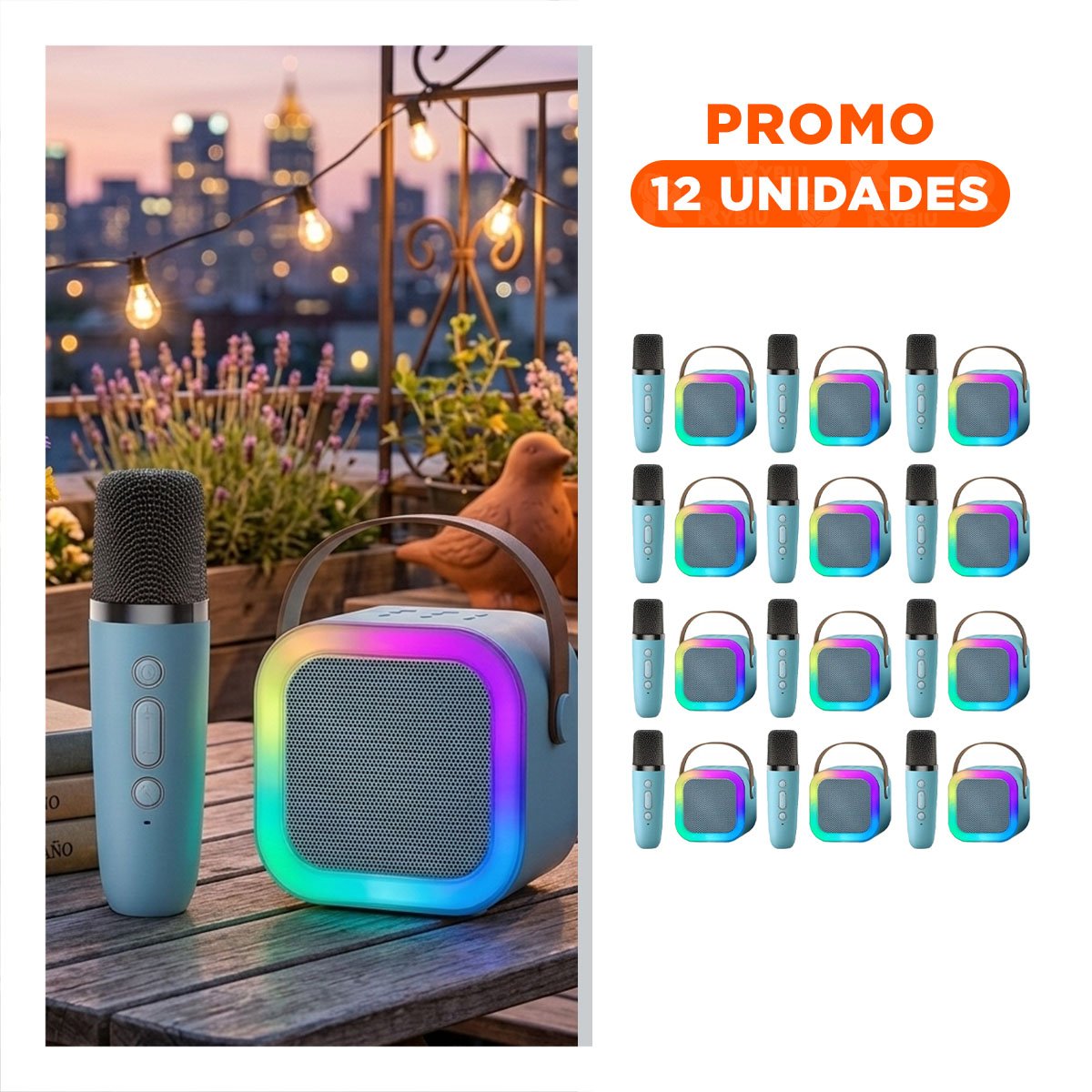 PACK12 DISPOSITIVO RECARGABLE CELESTE CON MICROFONO MINI FUNCIONAL Y+REGALO STICKER - 1