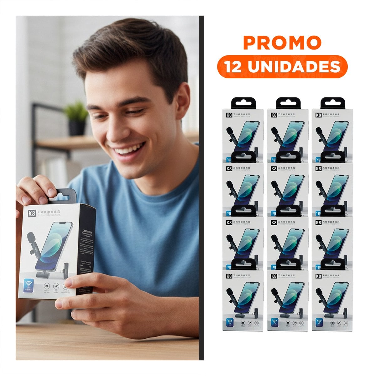 PACK12 RECEPTOR INALAMBRICO SOLAPERO NEGRO MODERNO PARA GRABACION MOVIL Y+REGALO STICKER - 1