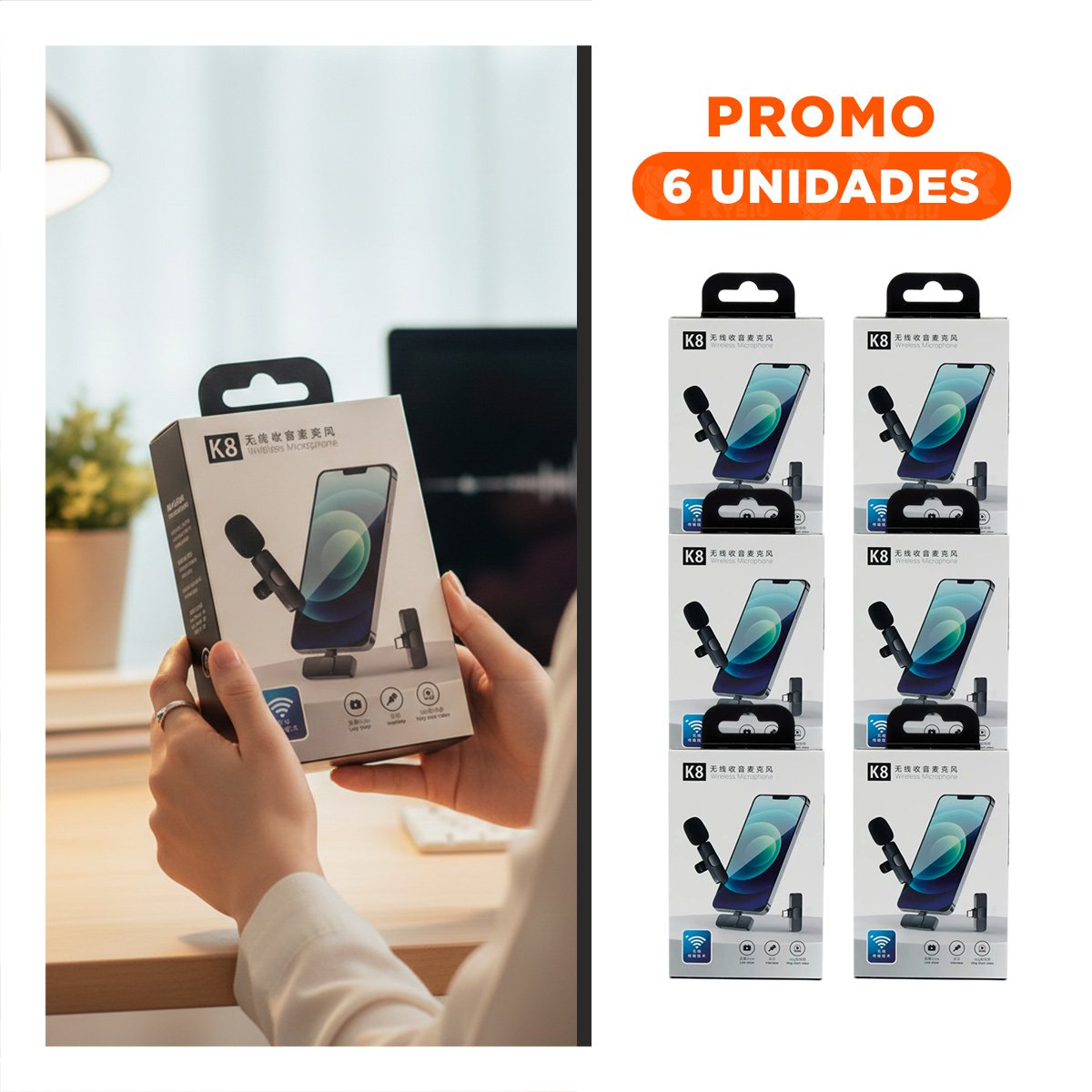PACK6 RECEPTOR INALAMBRICO SOLAPERO NEGRO PORTATIL PARA STREAMING EN VIVO - 1
