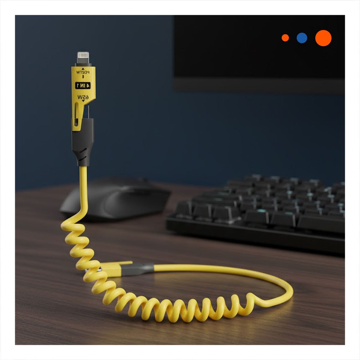 PACK12 ACCESORIO RESORTE 4 EN 1 USB C DE 1,5M AMARILLO CABLE MOVIL CARGA SEGURA Y+PAPEL REGALO - 5