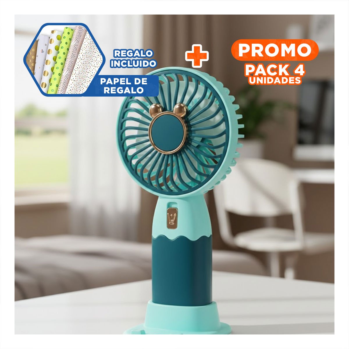 PACK4 CIRCULADOR RECARGABLE PORTATIL CON OREJITAS COMPACTO PRACTICO Y SEGURO Y+PAPEL REGALO - 1