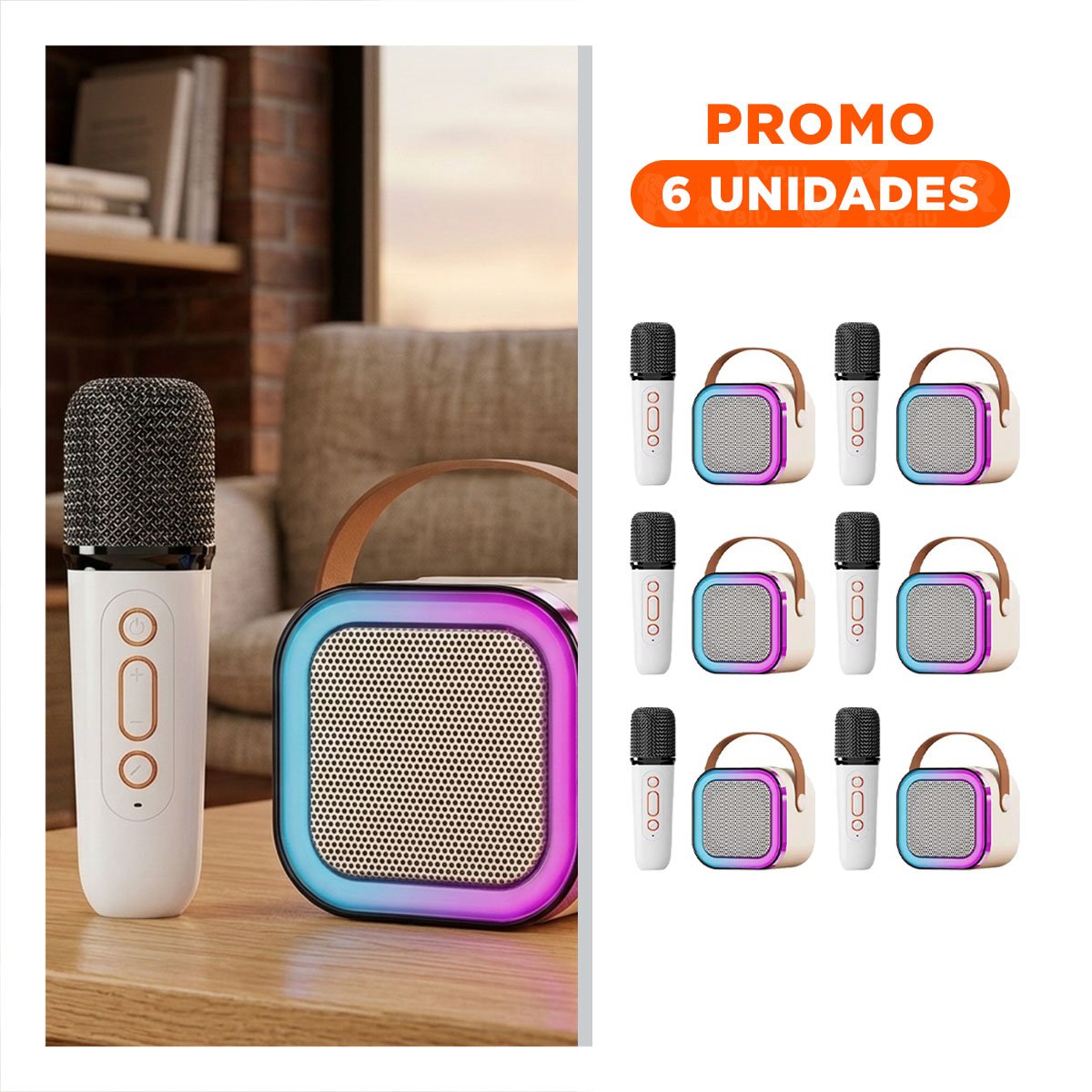PACK6 BOCINA RECARGABLE BEIGE CON MICROFONO INALAMBRICO MINI ESTABLE Y VERSATIL - 1