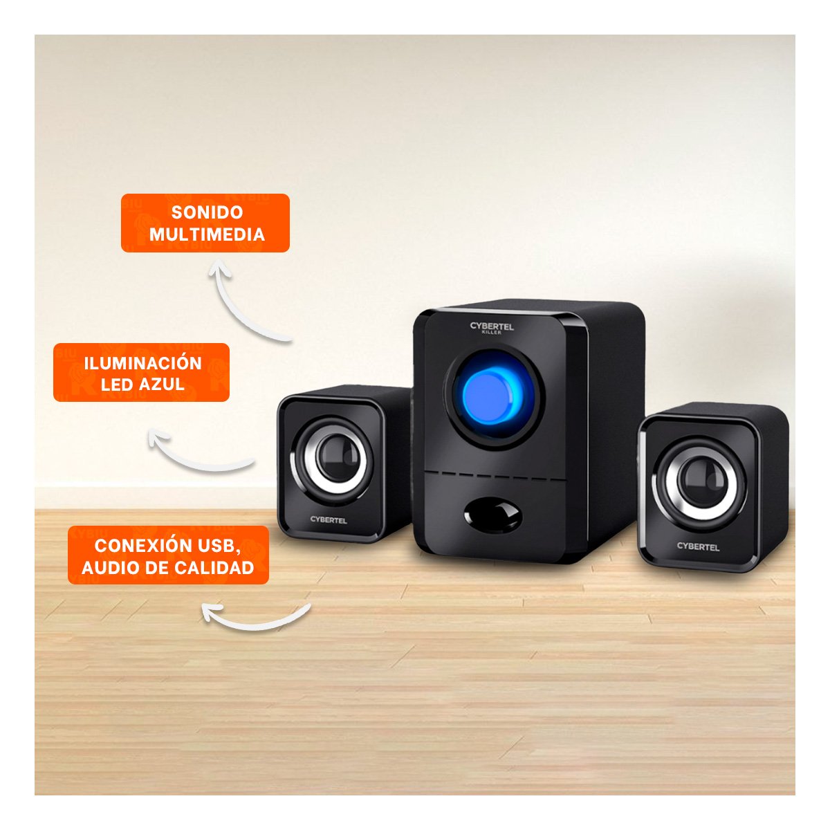 PACK6 ALTAVOZ CYBERTEL KILLER NEGRO CON CONEXION INALAMBRICA Y SONIDO POTENTE Y+PAPEL REGALO - 2