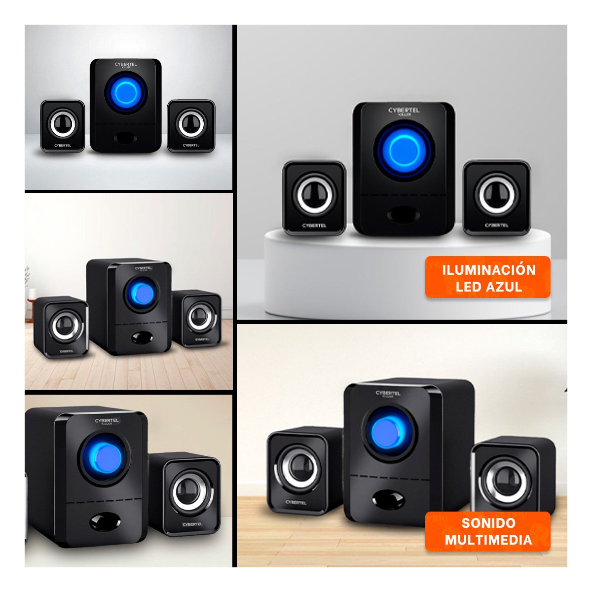 PACK6 ALTAVOZ CYBERTEL KILLER NEGRO CON CONEXION INALAMBRICA Y SONIDO POTENTE Y+PAPEL REGALO - 3