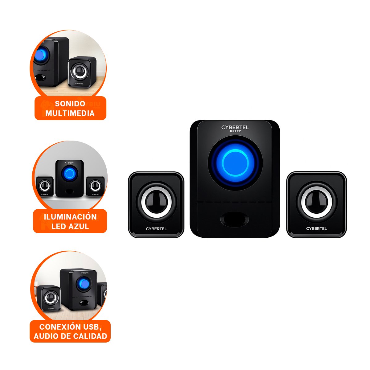 PACK6 BOCINA CYBERTEL KILLER NEGRO INALAMBRICO CON BATERIA RECARGABLE Y+REGALO STICKER - 2