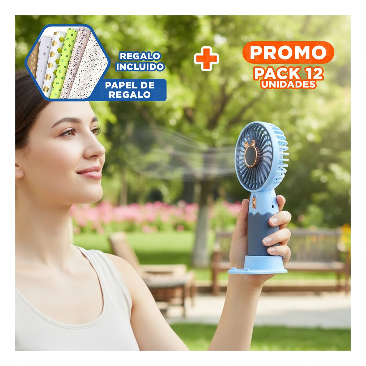 PACK12 VENTILACION CON OREJITAS SOLAR PORTATIL RECARGABLE VERSATIL EFICIENTE Y+PAPEL REGALO - 1