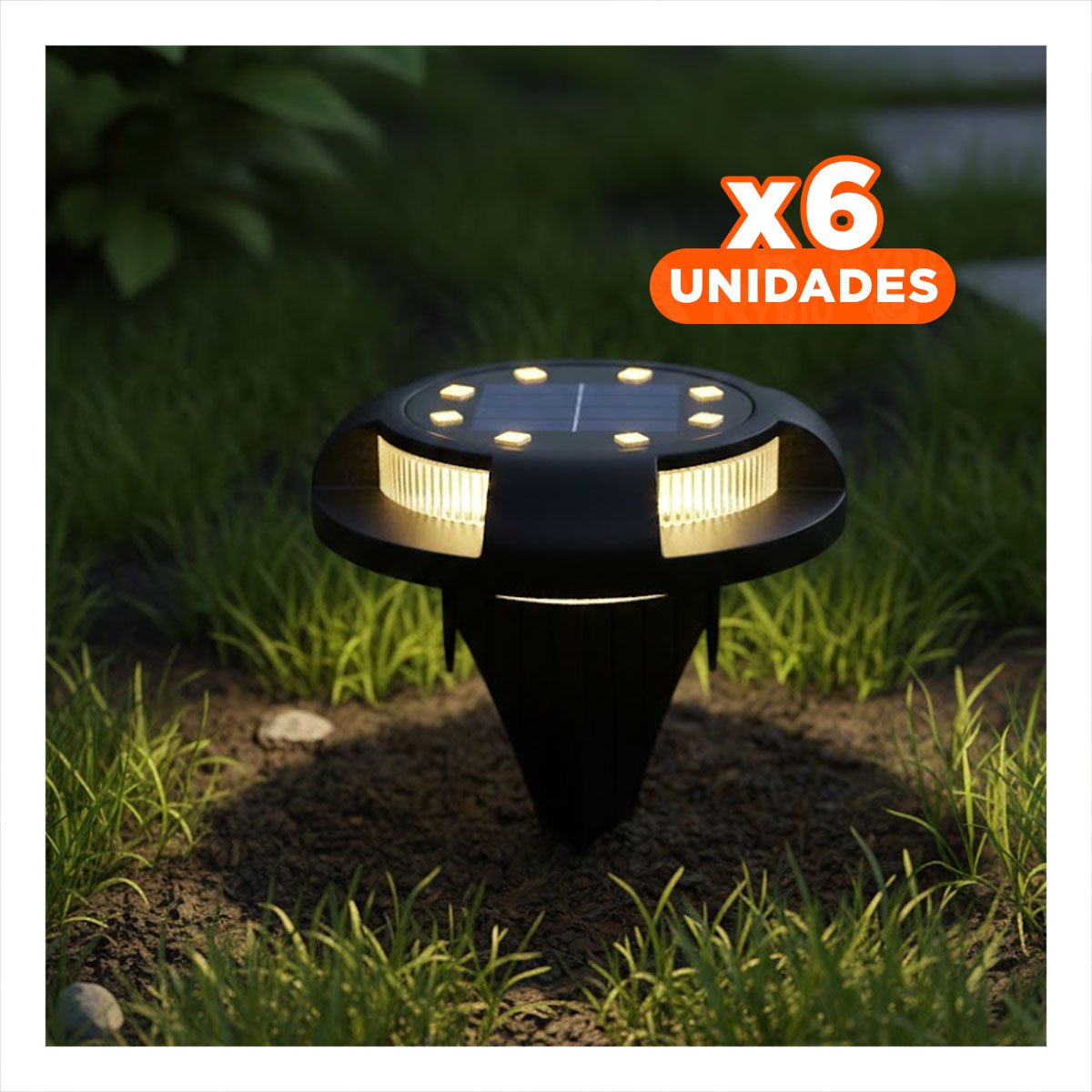 PACK6 LAMPARA SOLAR TIPO DISCO 11X13,5CM NEGRO PARA ILUMINACION EXTERIOR PATIO - 1