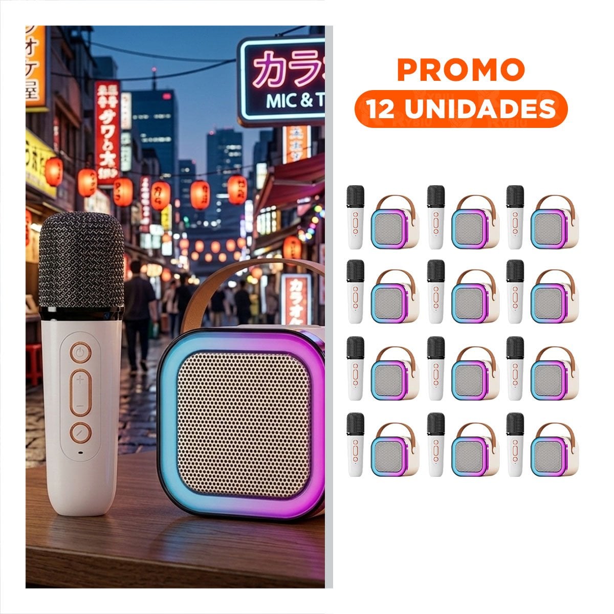 PACK12 REPRODUCTOR RECARGABLE BEIGE CON MICROFONO INALAMBRICO MINI VERSATIL Y+REGALO STICKER - 1