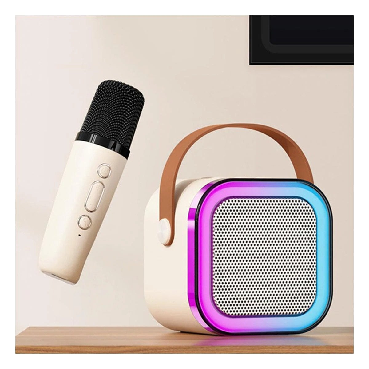 PACK12 REPRODUCTOR RECARGABLE BEIGE CON MICROFONO INALAMBRICO MINI VERSATIL Y+REGALO STICKER - 5