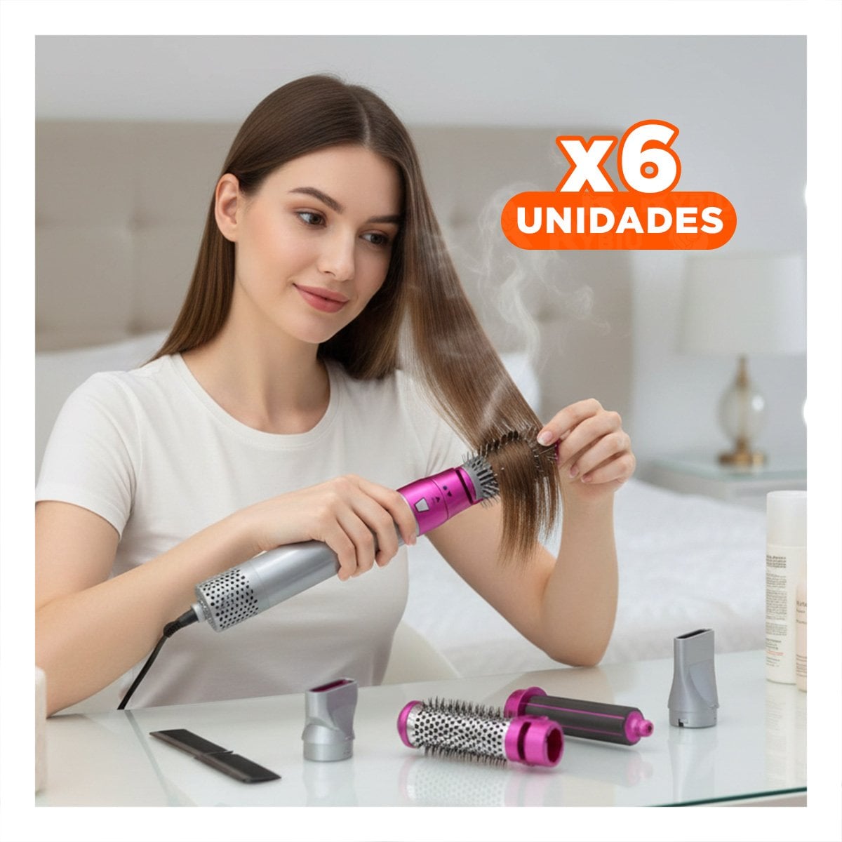 PACK6 ESTILIZADOR SECADOR 5 EN 1 PLOMO Y FUCSIA CON TEMPERATURA REGULABLE Y+REGALO STICKER - 1