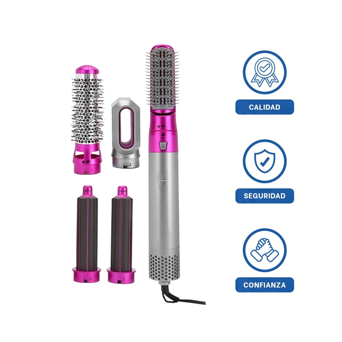 PACK6 ESTILIZADOR SECADOR 5 EN 1 PLOMO Y FUCSIA CON TEMPERATURA REGULABLE Y+REGALO STICKER - 2