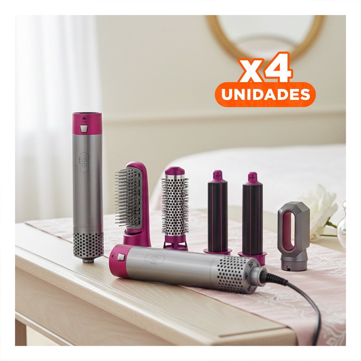 PACK4 ESTILIZADOR SECADOR 5 EN 1 PLOMO Y FUCSIA PARA PEINADO EN CASA - 1