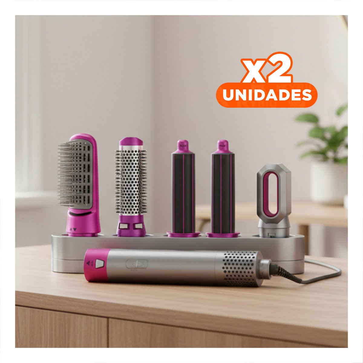 PACK2 MOLDEADOR SECADOR 5 EN 1 PLOMO Y FUCSIA CON ACCESORIOS MULTIFUNCION Y+REGALO STICKER - 1