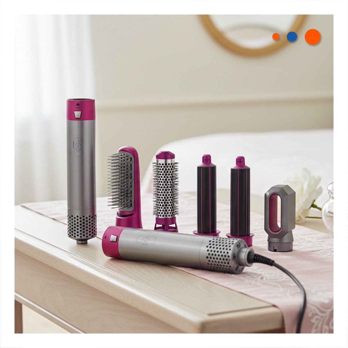 PACK2 MOLDEADOR SECADOR 5 EN 1 PLOMO Y FUCSIA CON ACCESORIOS MULTIFUNCION Y+REGALO STICKER - 3