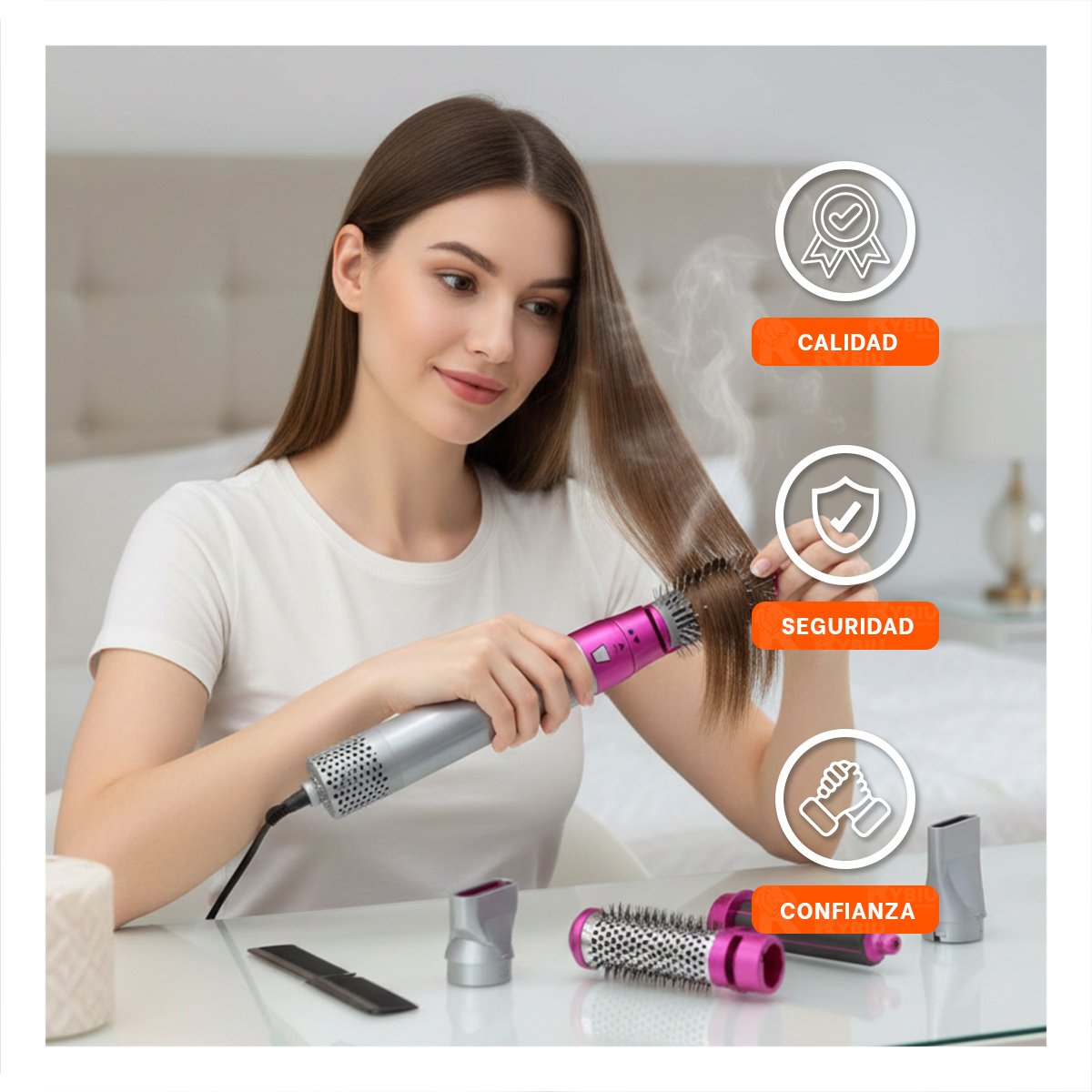 PACK2 MOLDEADOR SECADOR 5 EN 1 PLOMO Y FUCSIA CON ACCESORIOS MULTIFUNCION Y+REGALO STICKER - 5