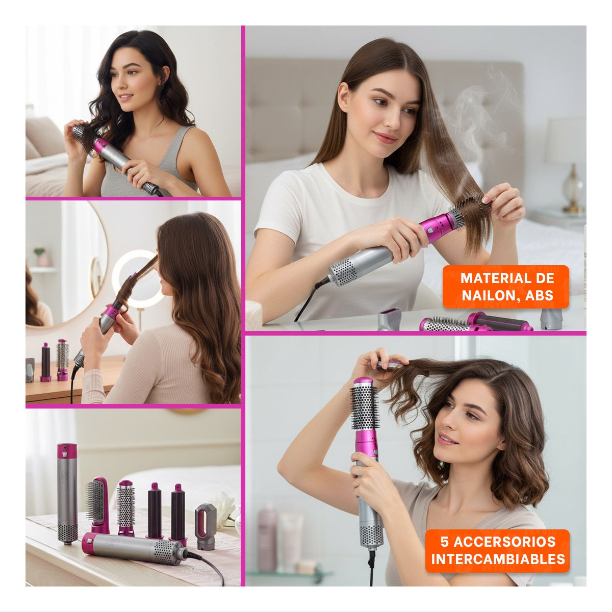 PACK2 CEPILLO SECADOR 5 EN 1 PLOMO Y FUCSIA PARA CABELLO CON VOLUMEN Y+PAPEL REGALO - 3