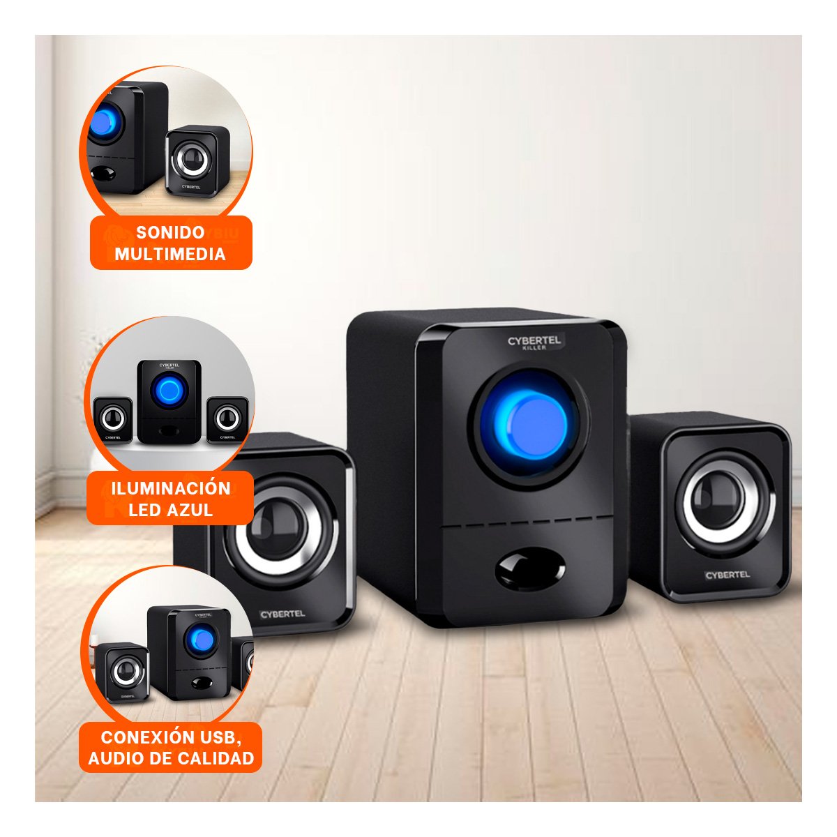 PACK4 BOCINA CYBERTEL KILLER NEGRO PORTATIL CON BATERIA Y CONEXION ESTABLE - 3