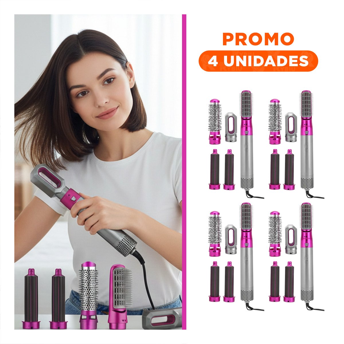 PACK4 CEPILLO ELECTRICO 5 EN 1 PLOMO Y FUCSIA PARA CABELLO LACIO Y+REGALO STICKER - 1