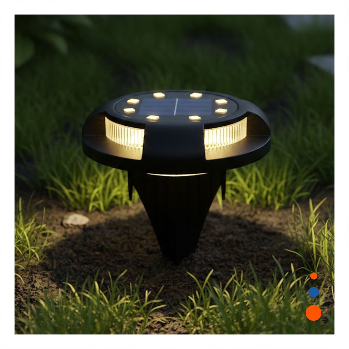 PACK2 LAMPARA SOLAR TIPO DISCO 11X13,5CM NEGRO PARA ILUMINACION DE PATIO Y+PAPEL REGALO - 2