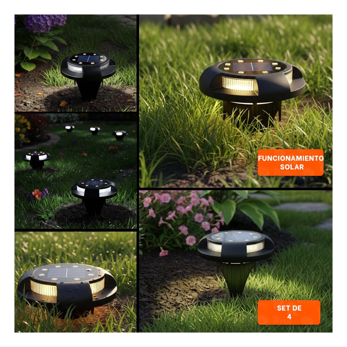 PACK6 FOCO SOLAR TIPO DISCO 11X13,5CM NEGRO PARA ILUMINAR PATIO Y JARDIN Y+PAPEL REGALO - 3