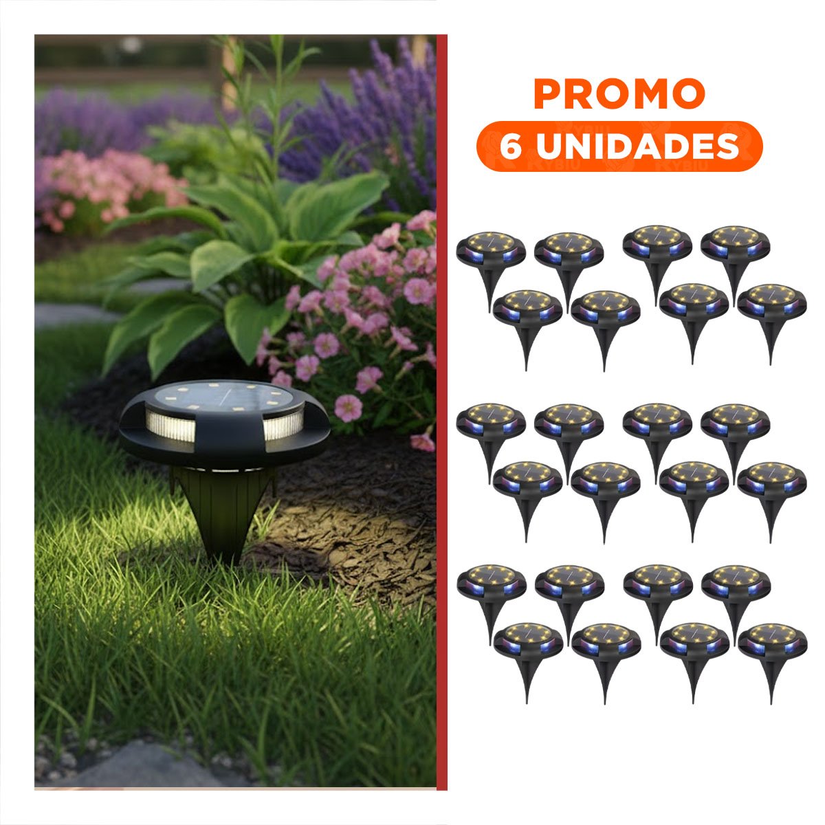 PACK6 REFLECTOR SOLAR TIPO DISCO 11X13,5CM NEGRO PARA ILUMINACION DE SENDEROS Y+REGALO STICKER - 1