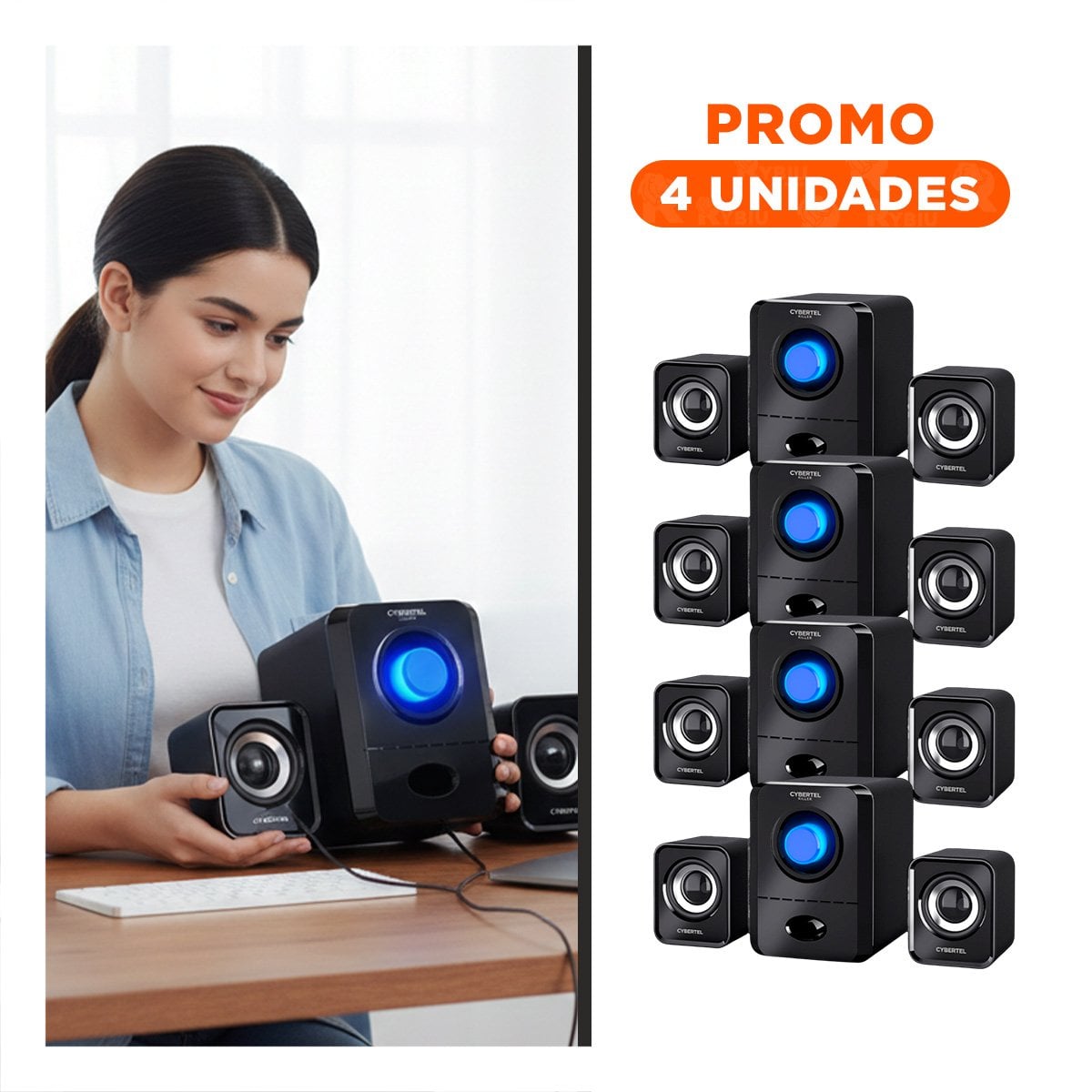 PACK4 SPEAKER CYBERTEL KILLER NEGRO INALAMBRICO CON BATERIA DURADERA Y+REGALO STICKER - 1