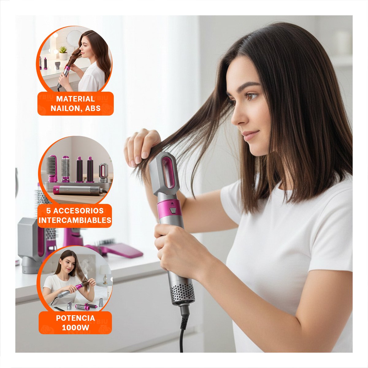 CEPILLO SECADOR 5 EN 1 PLOMO Y FUCSIA CON POTENCIA AJUSTABLE Y+PAPEL REGALO - 5