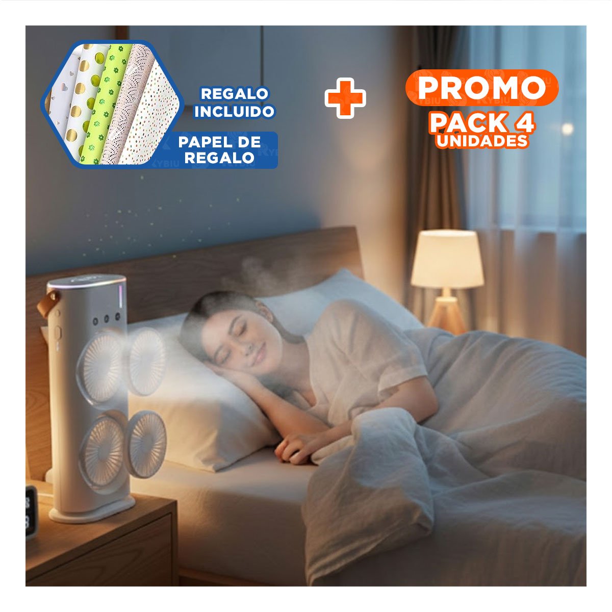 PACK4 ENFRIADOR HUMIFICADOR PARA AIRE DE OFICINA CON 2 VENTILADORES BLANCO Y+PAPEL REGALO - 1