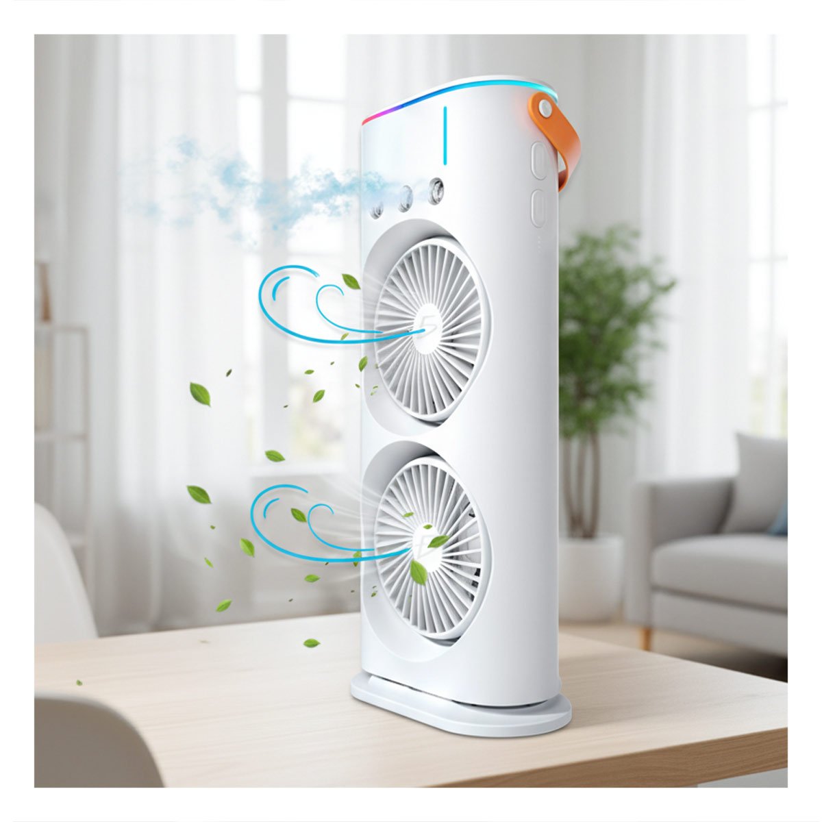 PACK2 HUMIDIFICADOR VENTILADOR CON 2 VENTILADORES BLANCO PARA AIRE DE HOGAR Y+REGALO STICKER - 3