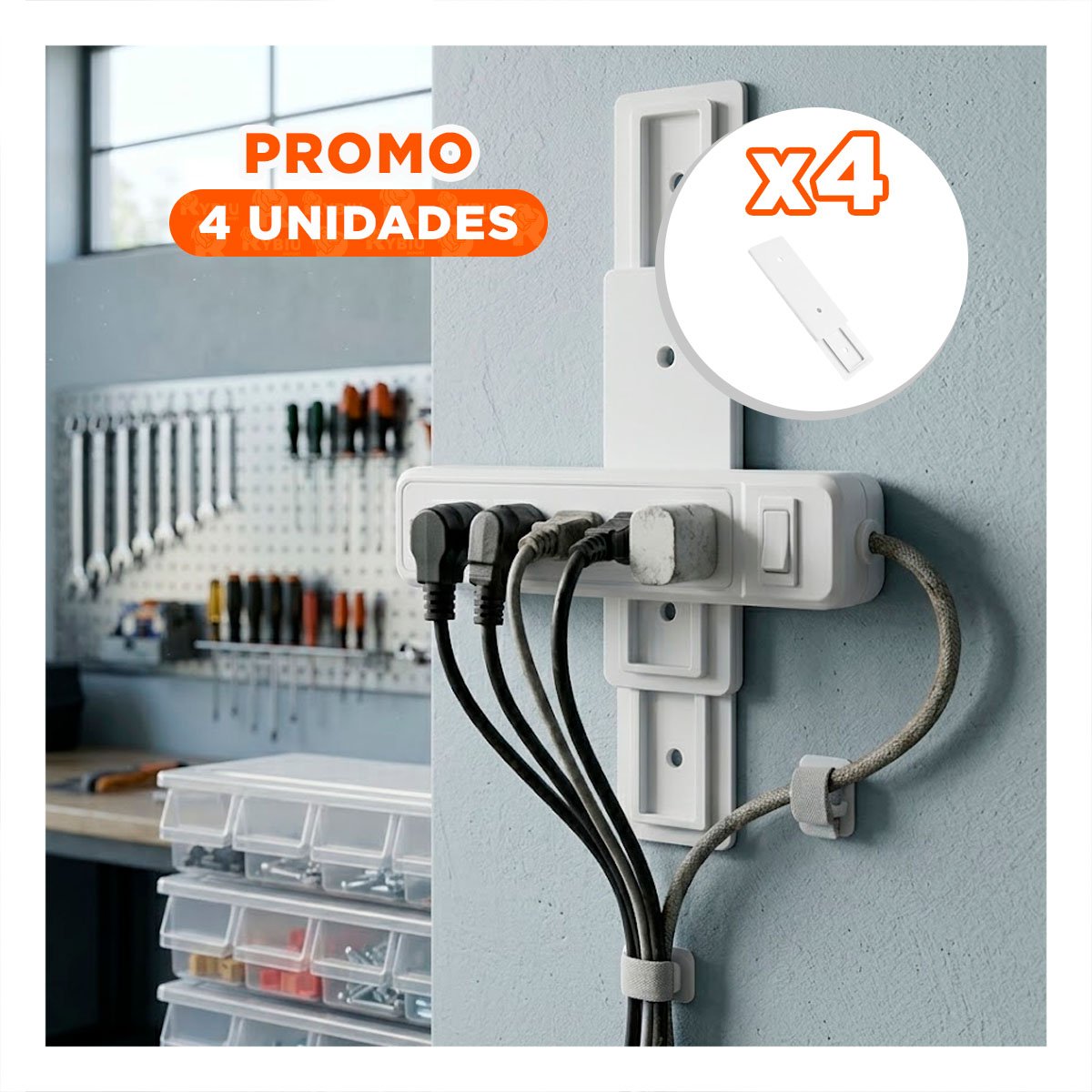 PACK4 SOPORTE ADHESIVO PARA EXTENSION BLANCO 10X4CM ORGANIZADOR PARA EXTENSION - 1