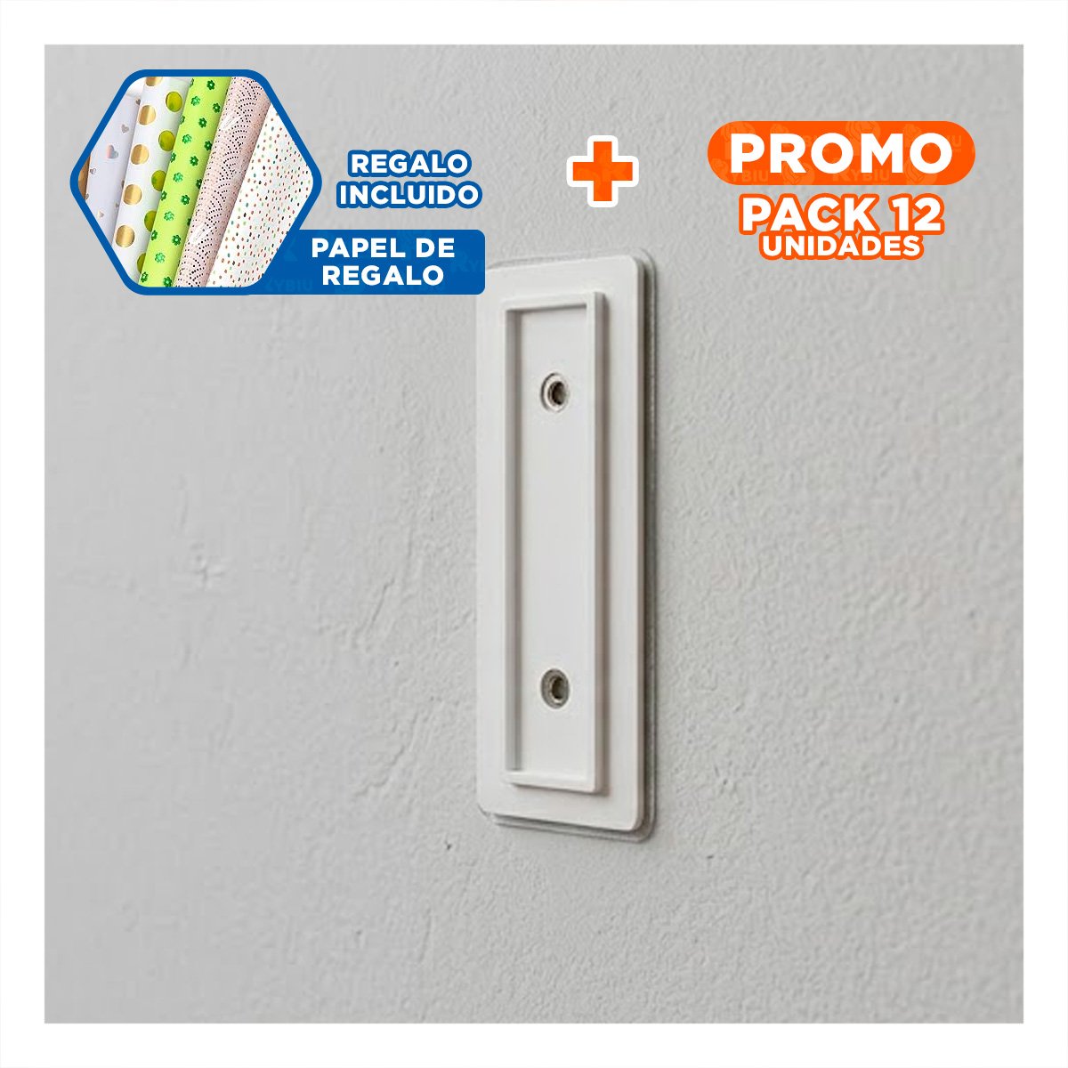 PACK12 SUJETADOR AUTOADHESIVO PARA EXTENSION BLANCO 10X4CM BASE EXTENSION PARED Y+PAPEL REGALO - 1