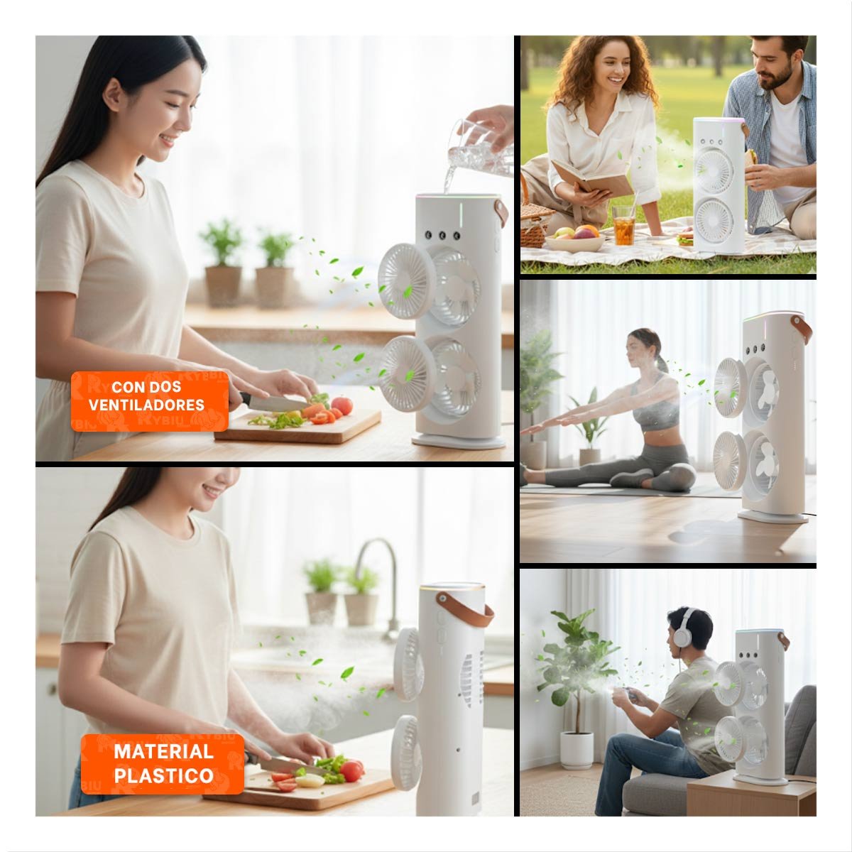 PACK4 NEBULIZADOR VENTILADOR PARA AMBIENTE DE CASA CON 2 VENTILADORES BLANCO Y+REGALO STICKER - 2
