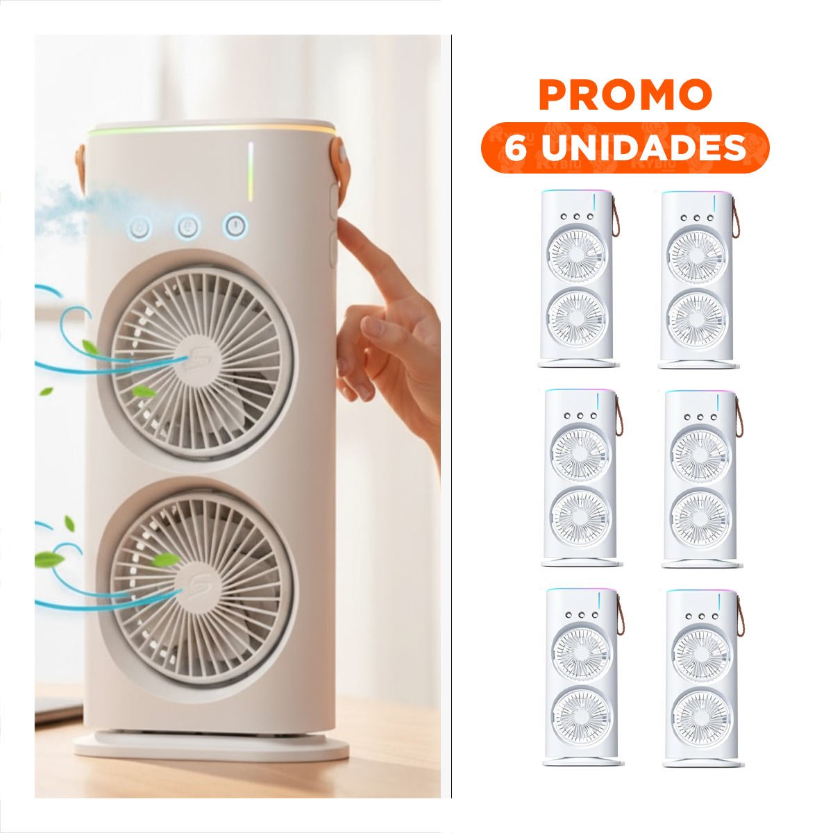 PACK6 VENTILADOR BLANCO HUMIFICADOR CON 2 VENTILADORES PARA AIRE INTERIOR - 1