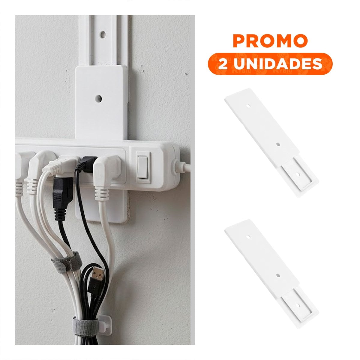 PACK2 SUJETADOR AUTOADHESIVO PARA EXTENSION BLANCO 10X4CM BASE REGLETA PARED - 1