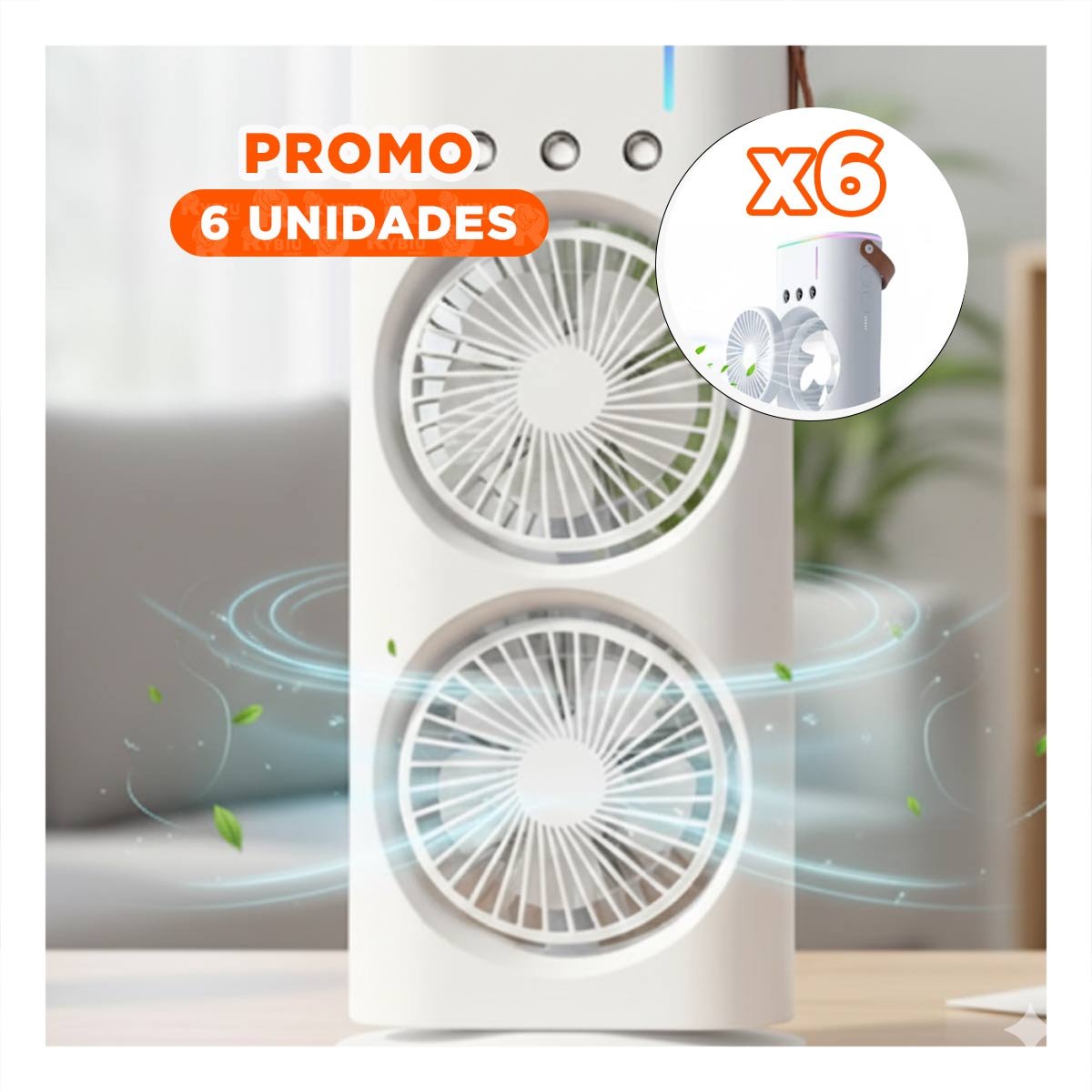 PACK6 CLIMATIZADOR BLANCO HUMIFICADOR CON 2 VENTILADORES PARA AIRE DE CASA Y+REGALO STICKER - 1