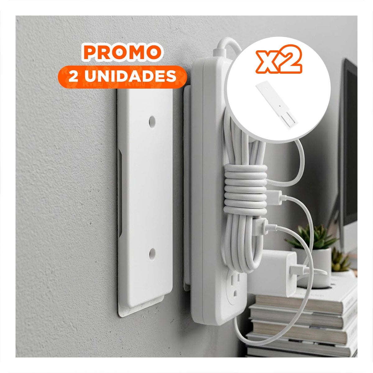 PACK2 FIJADOR PEGANTE PARA EXTENSION BLANCO 10X4CM BASE PARA REGLETAS PARED Y+REGALO STICKER - 1
