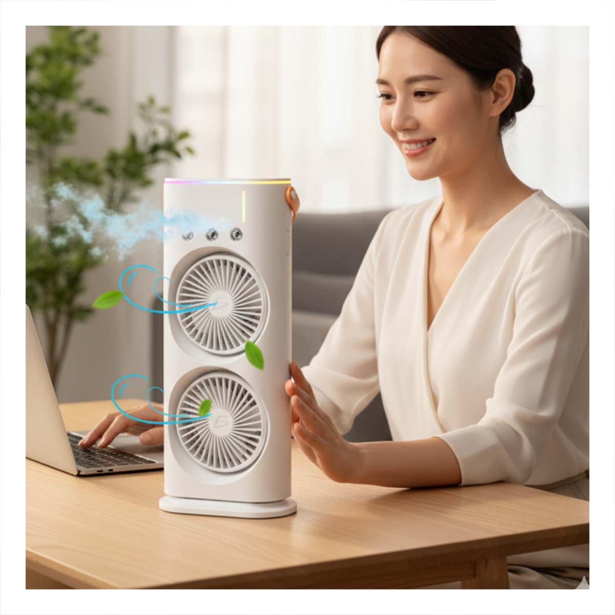 PACK2 NEBULIZADOR PARA AIRE DE SALA CON 2 VENTILADORES VERTICAL BLANCO - 3
