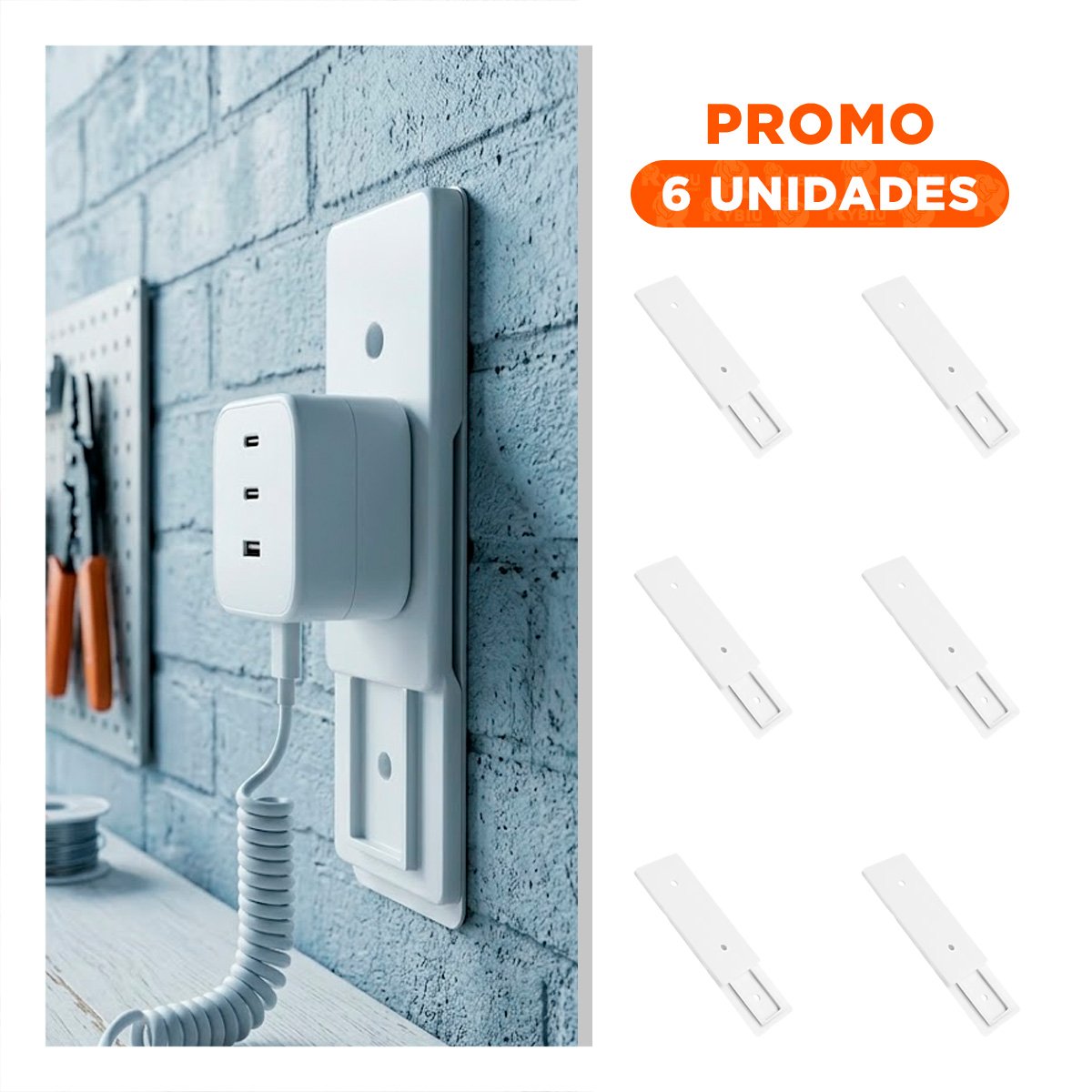 PACK6 SOPORTE PEGANTE PARA EXTENSION BLANCO 10X4CM ORGANIZADOR DE EXTENSION Y+REGALO STICKER - 1