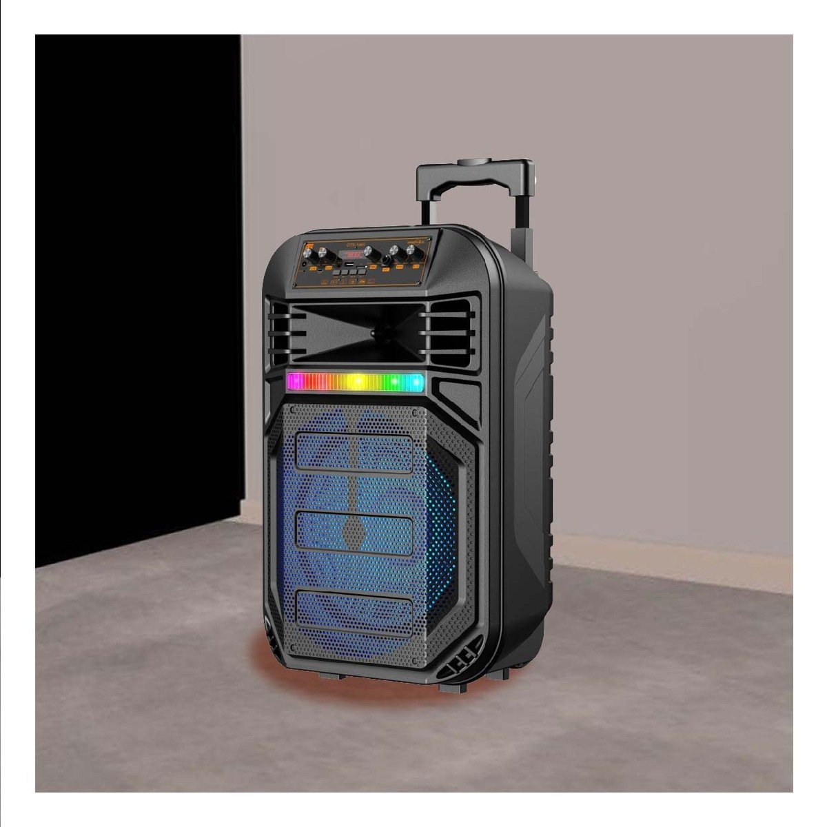 AUDIO RECARGABLE PARA PARLANTE 12 PULGADAS NEGRO CON LLANTAS RECTANGULAR Y+REGALO STICKER - 2