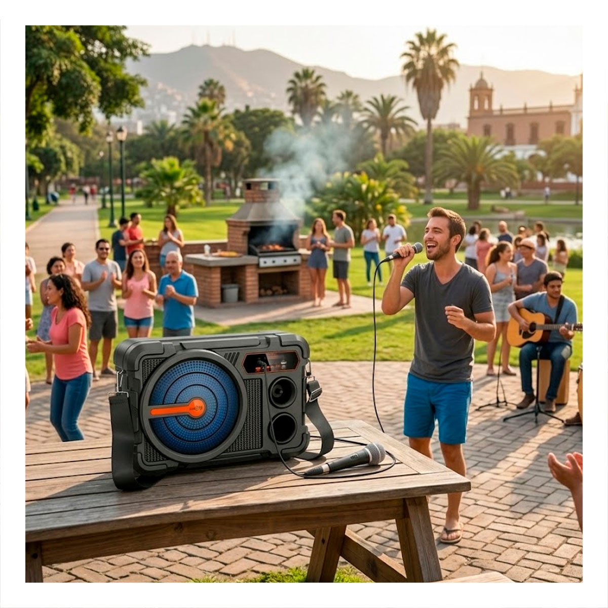 ALTAVOZ 8 PULG NEGRO CON MICROFONO BLUETOOTH RECARGABLE AUDIO PARA FIESTAS Y+REGALO STICKER - 2