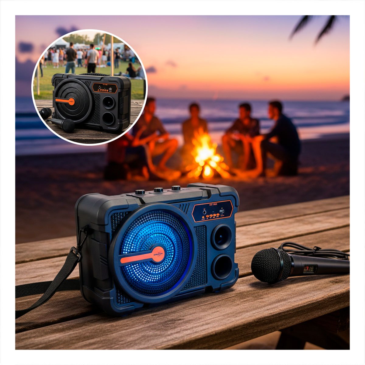 ALTAVOZ 8 PULG NEGRO CON MICROFONO BLUETOOTH RECARGABLE AUDIO PARA FIESTAS Y+REGALO STICKER - 5