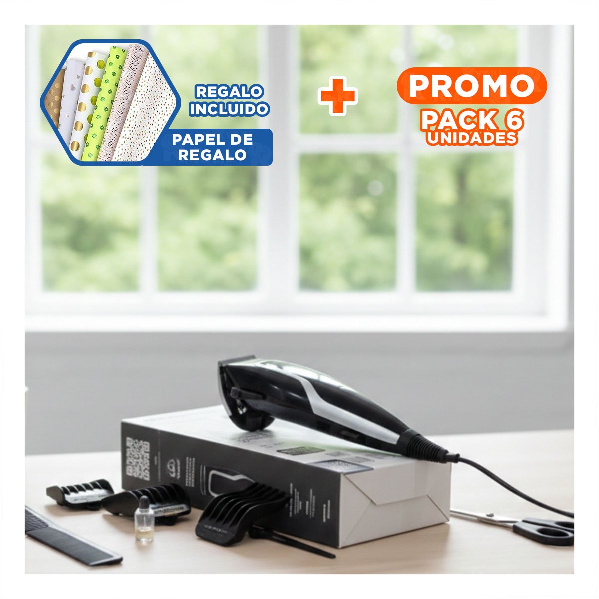 PACK6 MAQUINA CORTAR CABELLO PREMIER NEGRA PARA ESTILO PERSONAL EN CASA Y+PAPEL REGALO - 1