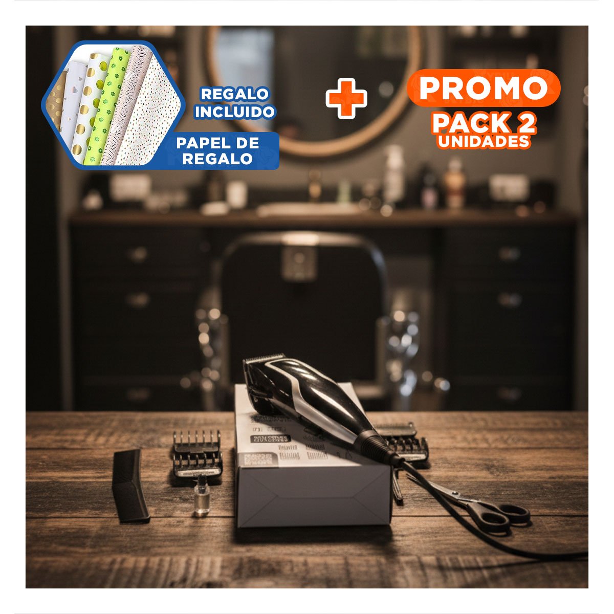 PACK2 CORTADORA CABELLO PREMIER NEGRA PARA ESTILO MASCULINO EN CASA Y+PAPEL REGALO - 1