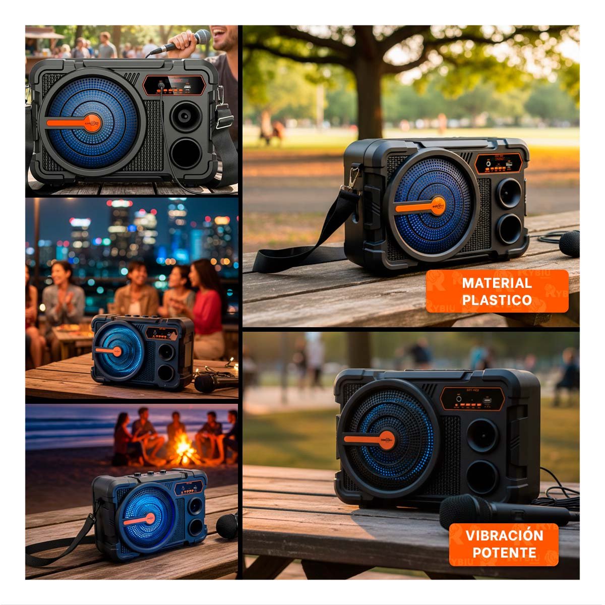 PACK2 PARLANTE 8 PULG NEGRO CON MICROFONO BLUETOOTH COMPACTO AUDIO PARA FIESTA Y+PAPEL REGALO - 3