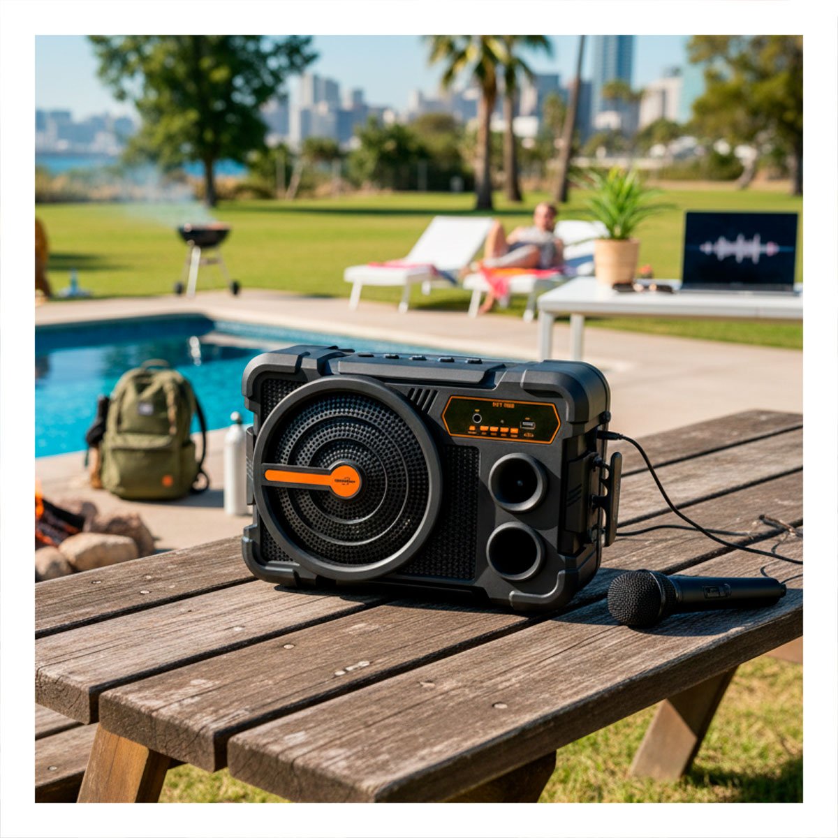 PACK2 PARLANTE 8 PULG NEGRO CON MICROFONO BLUETOOTH COMPACTO AUDIO PARA FIESTA Y+PAPEL REGALO - 5