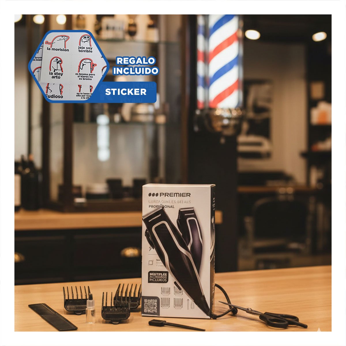 MAQUINA CORTAR CABELLO PREMIER NEGRA PARA ARREGLO MASCULINO EN CASA Y+REGALO STICKER - 1