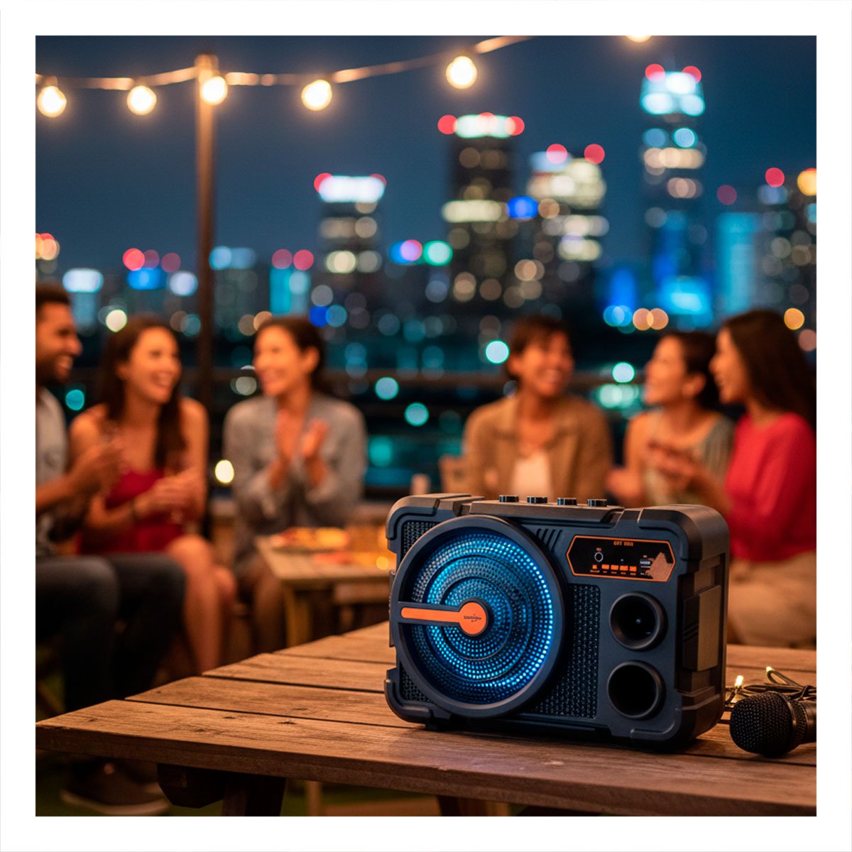 PACK4 BOCINA 8 PULG NEGRO CON MICROFONO BLUETOOTH RECARGABLE AUDIO PARA KARAOKE - 3