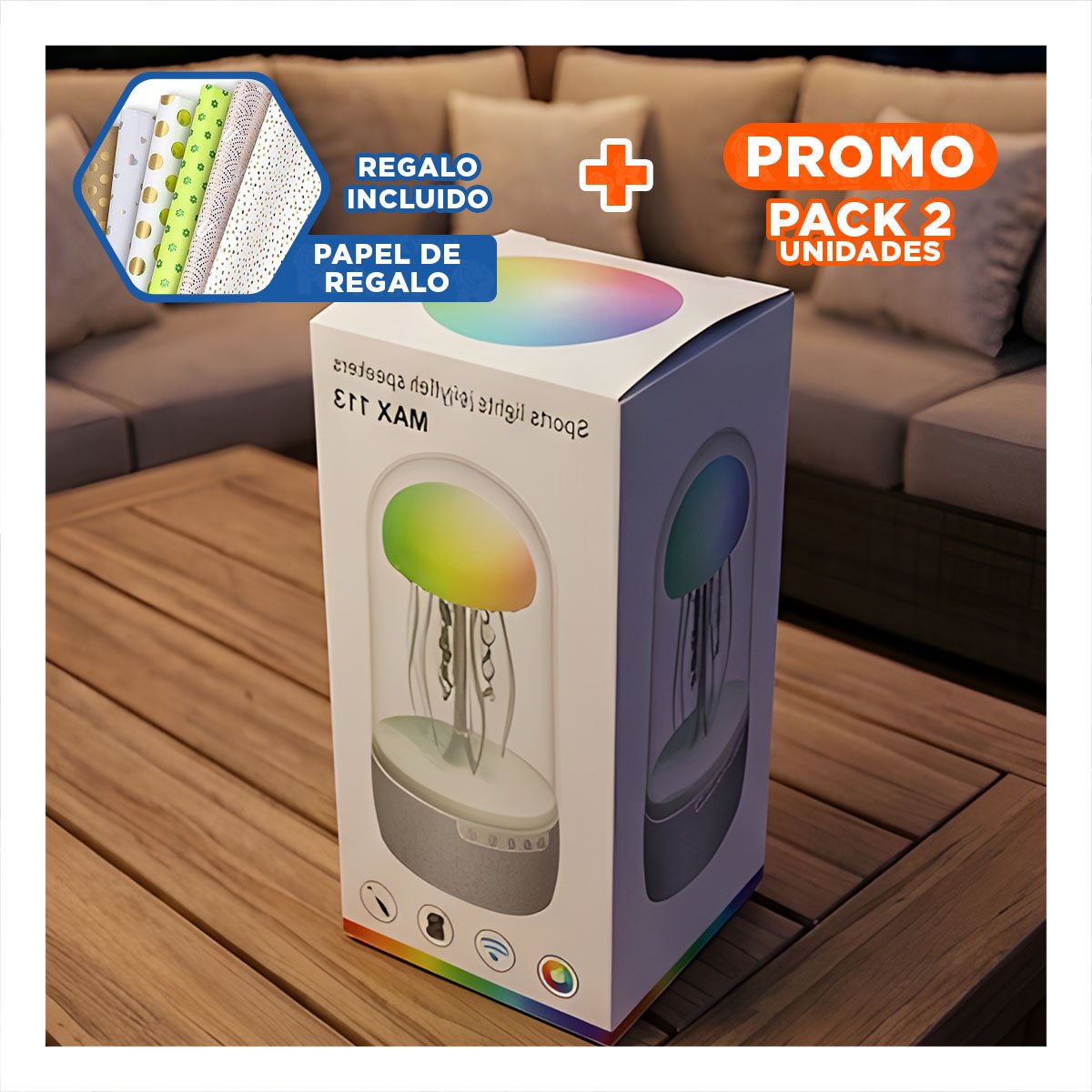 PACK2 COLUMNA PORTATIL CON PARLANTE 12 PULGADAS NEGRO LUCES LATERALES Y+PAPEL REGALO - 1